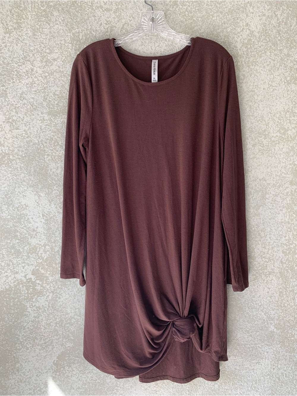 Zenana Outfitters Brown Long Sleeve Knot-Front Dress XL Bodycon Flowy Fall